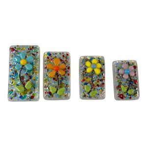 Handmade Fused Glass Flower Spring Paperweight Colorful Lot of 4